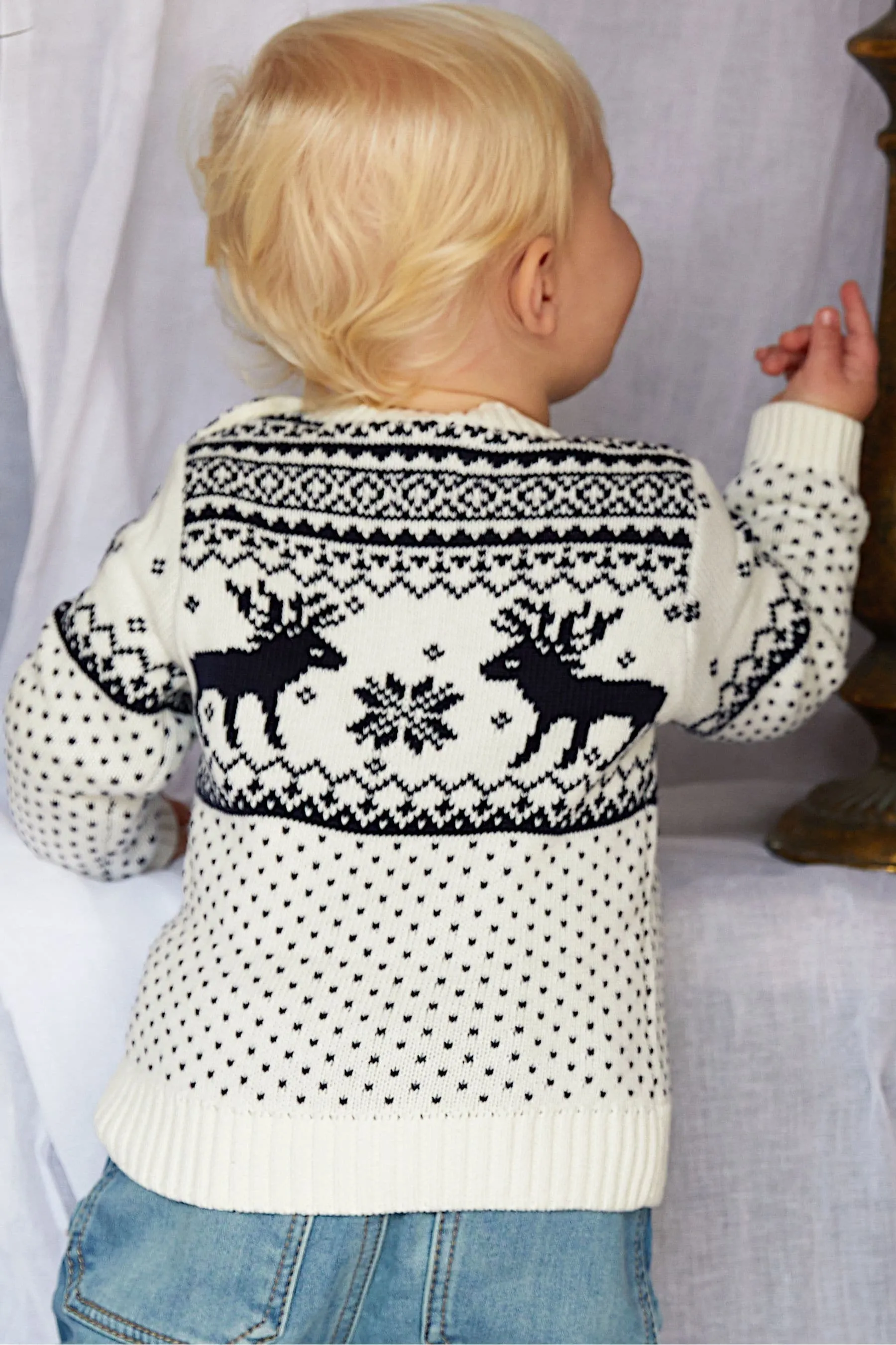 The Little Tailor Baby Christmas Reindeer Fairisle Jumper