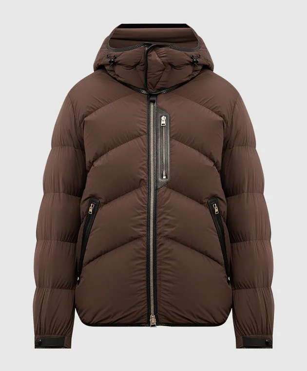 Tom Ford Brown down jacket with leather inserts
