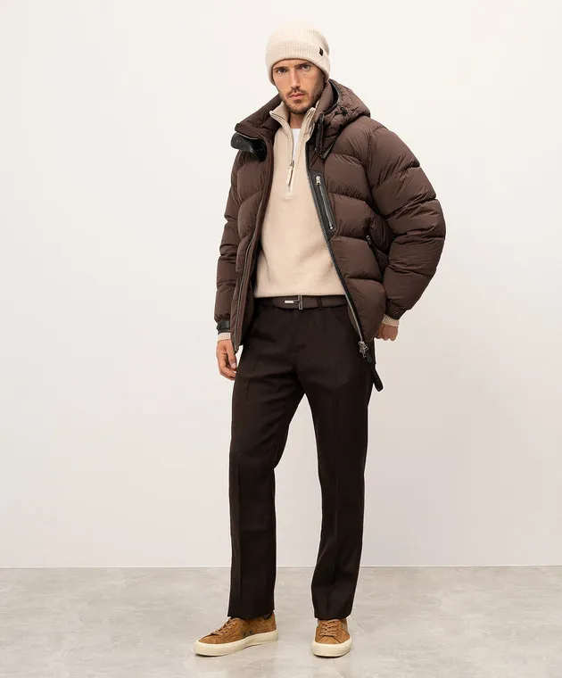 Tom Ford Brown down jacket with leather inserts