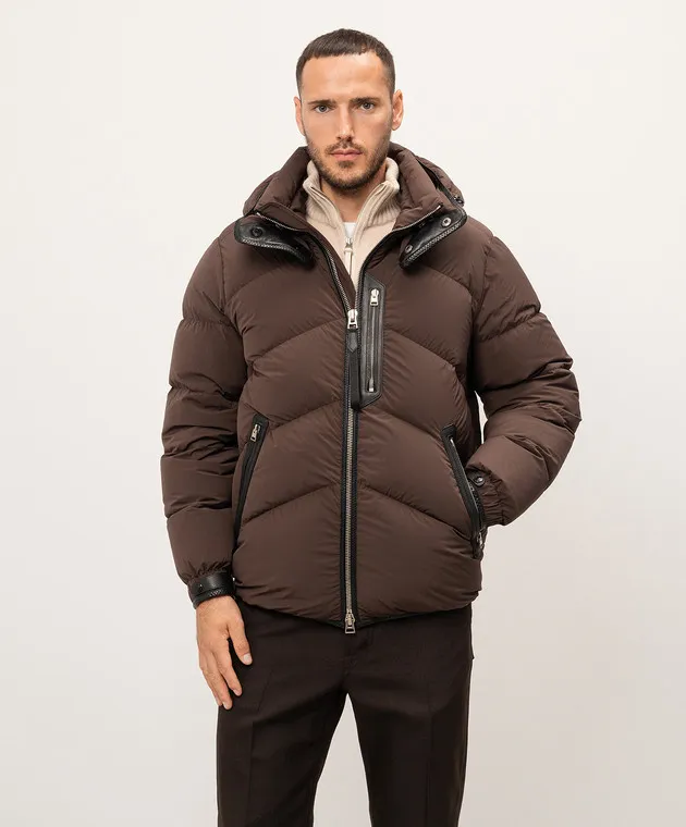 Tom Ford Brown down jacket with leather inserts