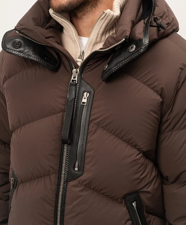 Tom Ford Brown down jacket with leather inserts