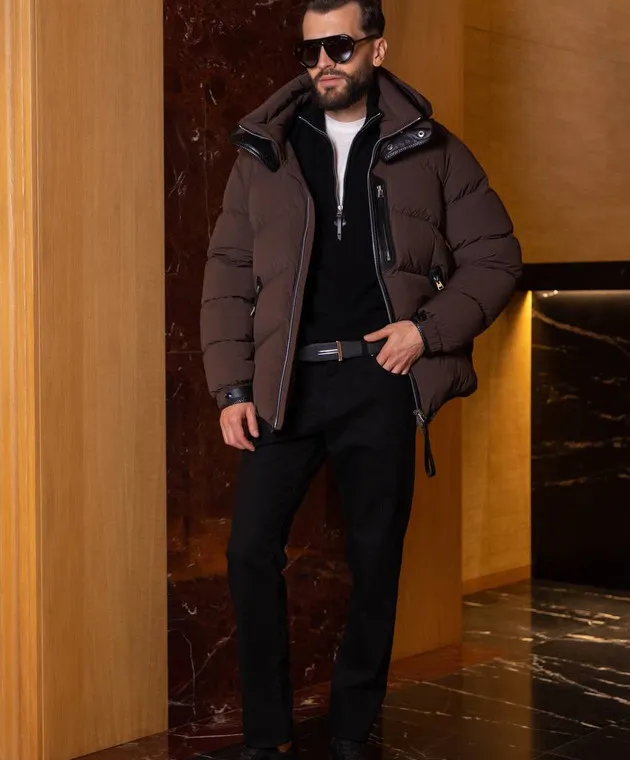 Tom Ford Brown down jacket with leather inserts