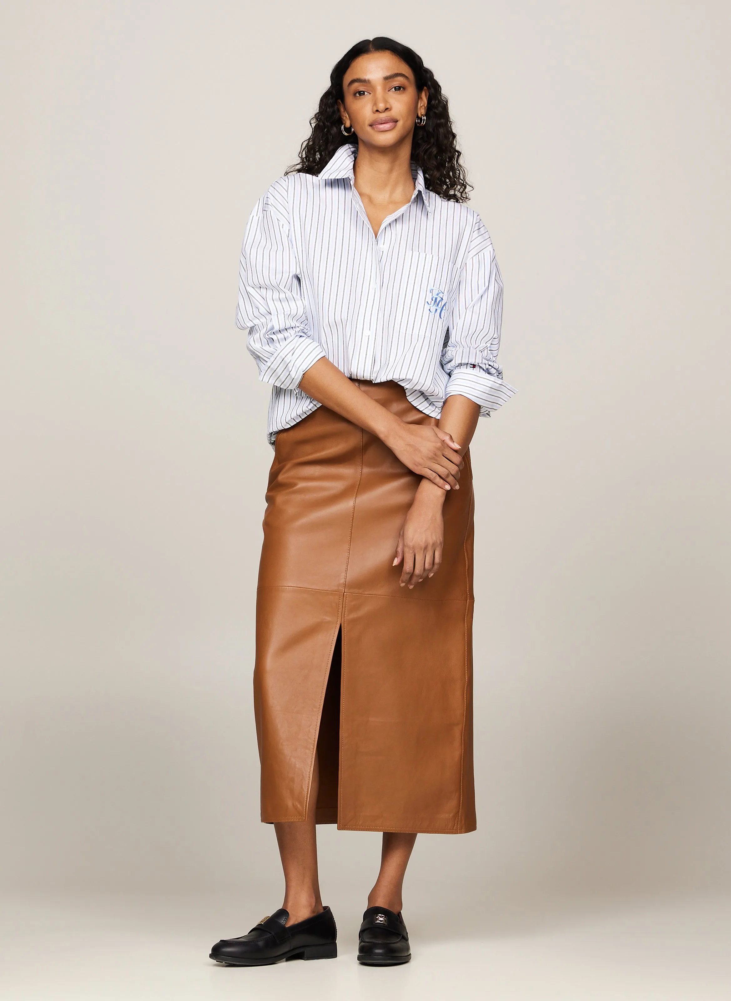 TOMMY HILFIGER Falda midi de cuero en marron