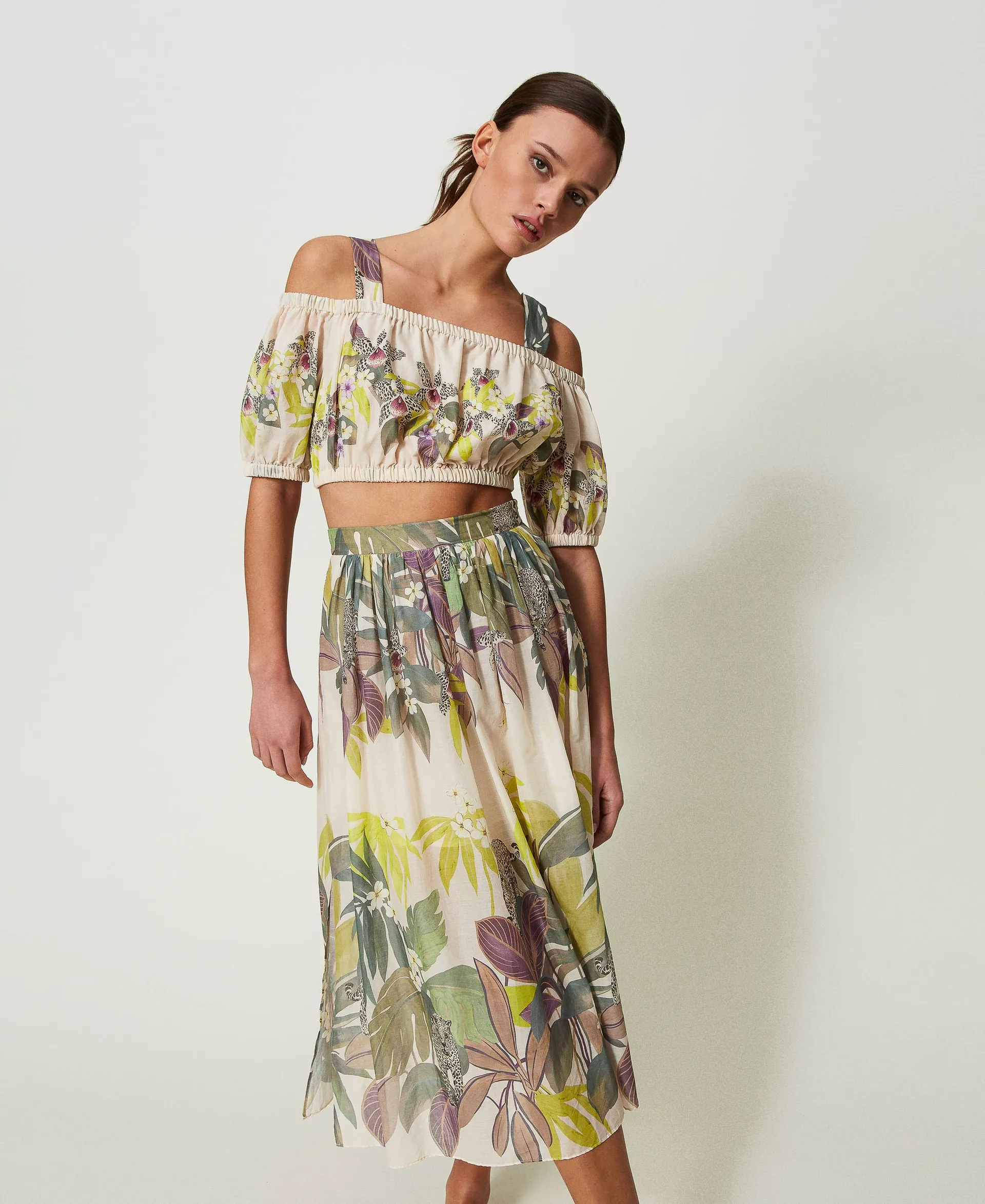 Top y falda midi de muselina con estampado