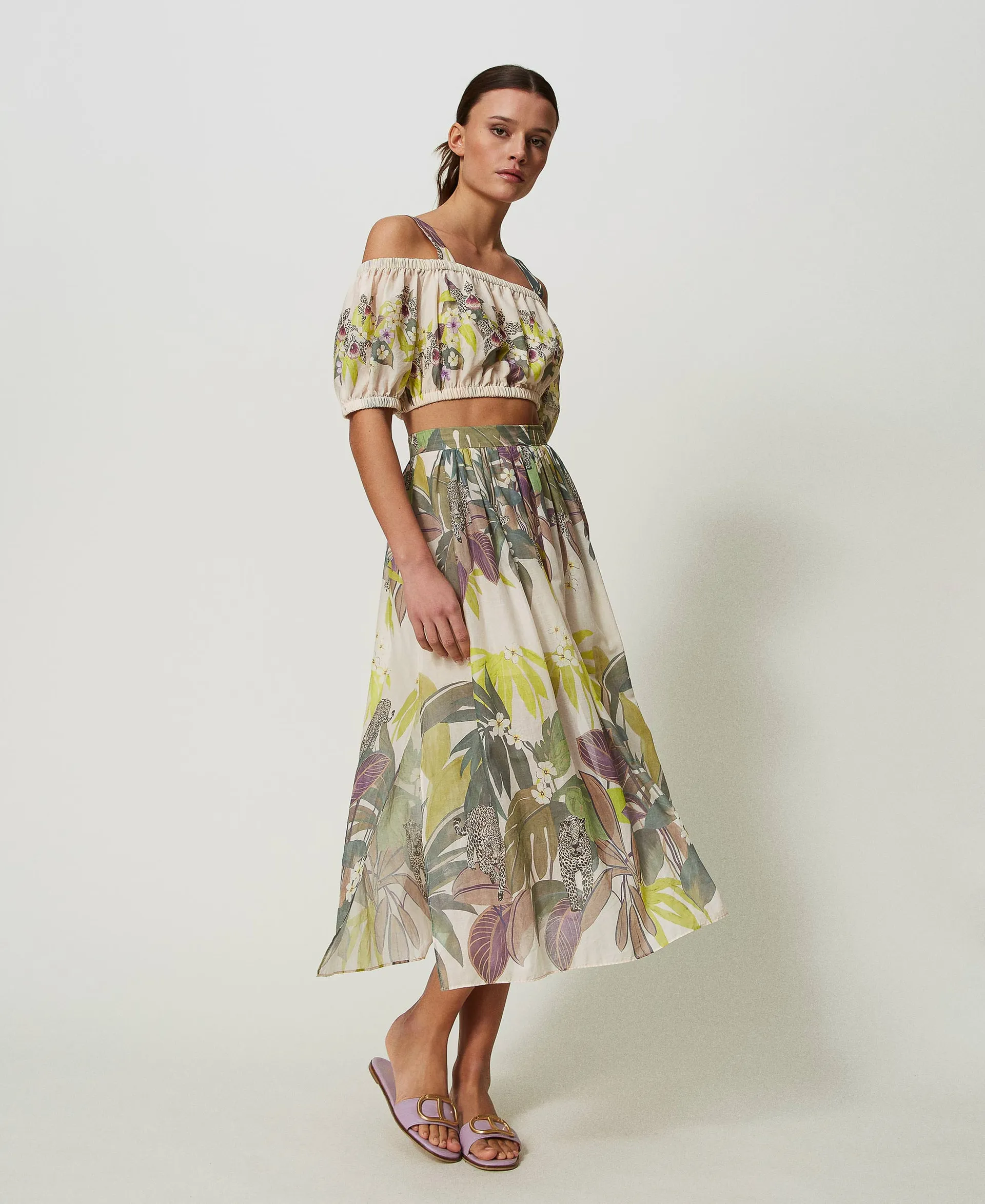 Top y falda midi de muselina con estampado