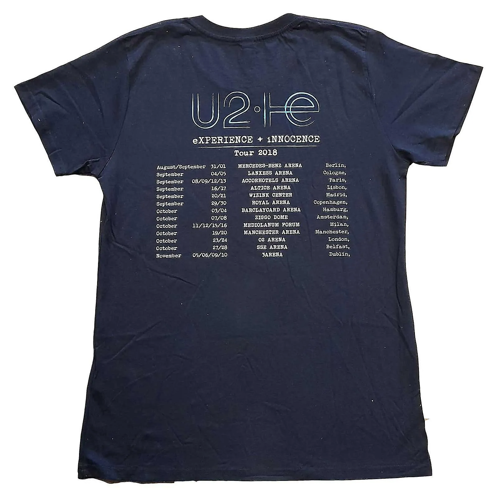 U2 Womens/Ladies I+E 2018 Tour Dates Back Print Camiseta de algodón