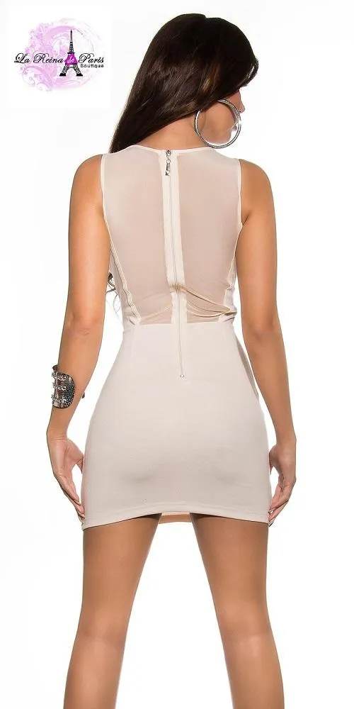 Vestido corto beige transparencias
