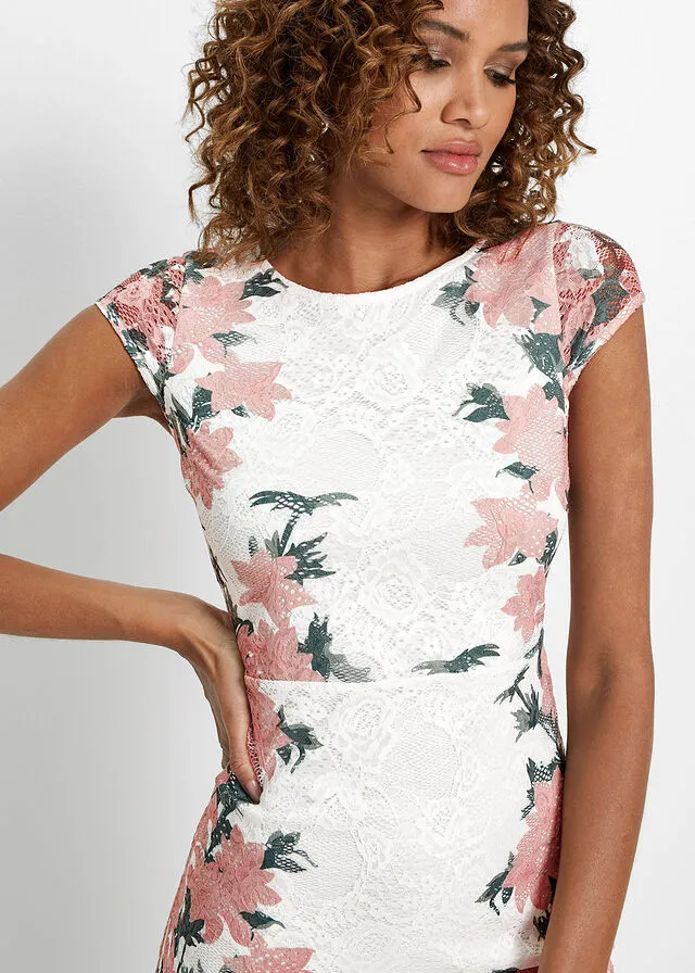 VESTIDO DE ENCAJE ESTAMPADO BLANCO LANAROSA VINTAGE DE FLORES