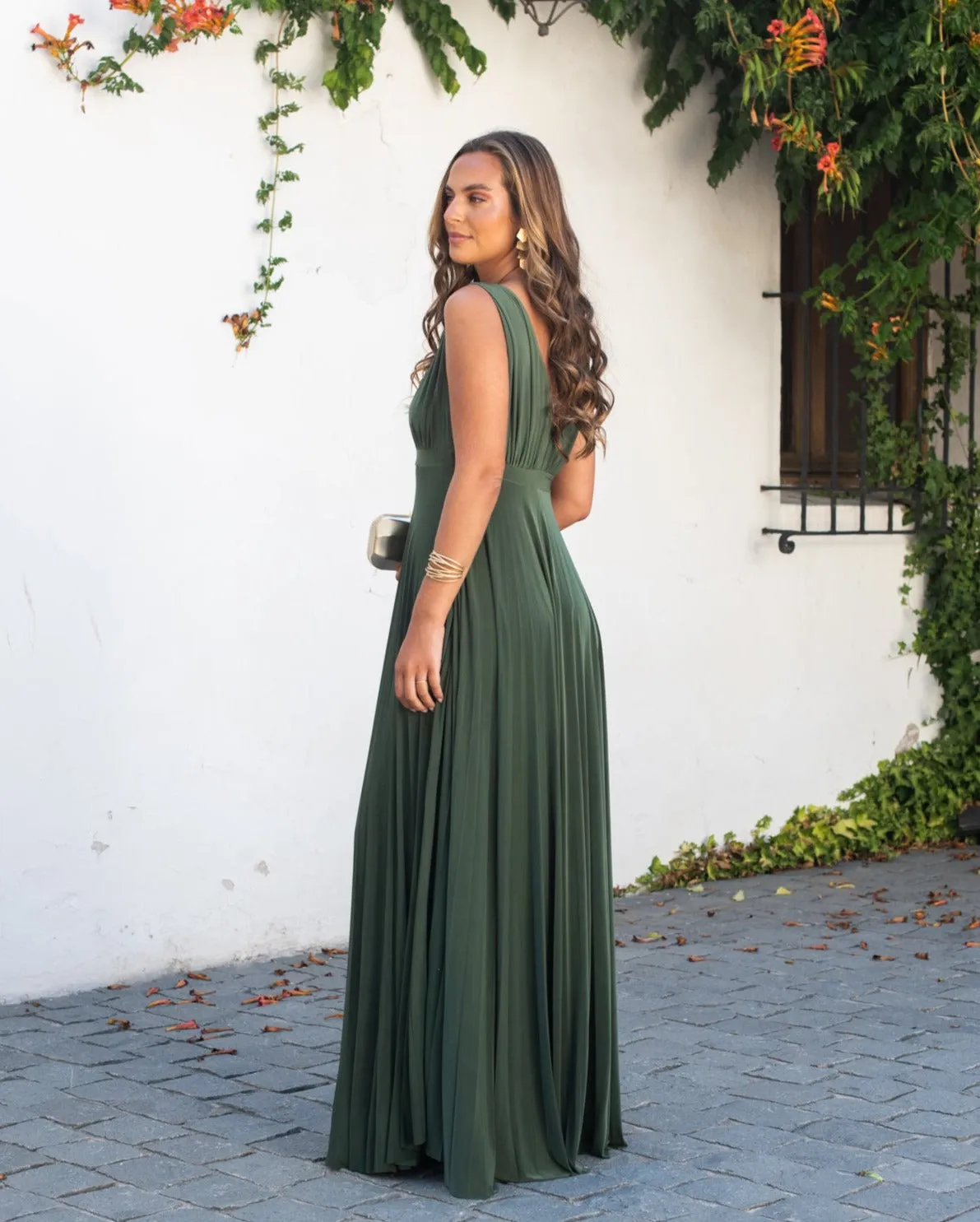 Vestido De Fiesta Largo Lupe Verde Olivo