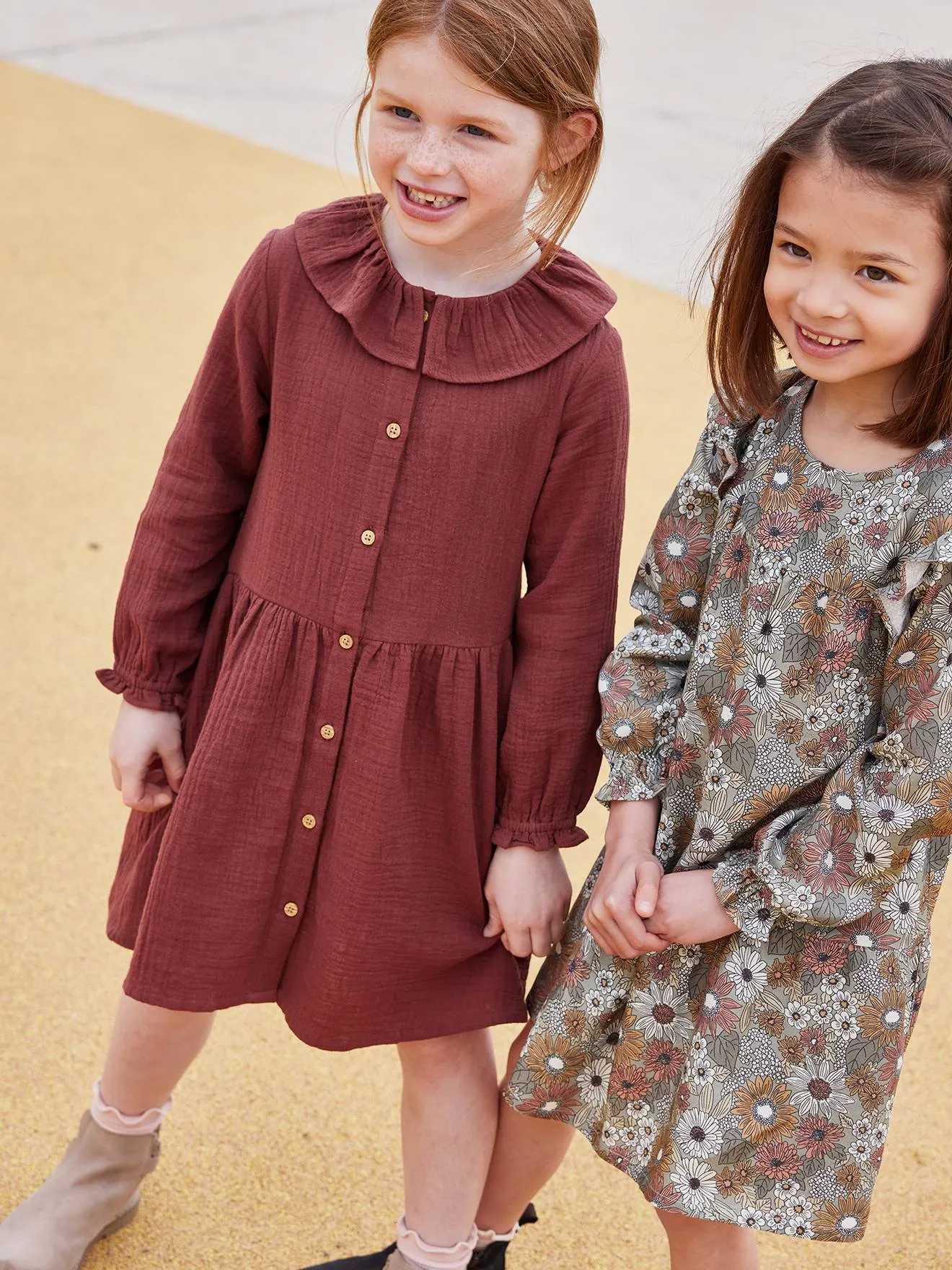 Vestido de gasa de algodón con botones para niña
