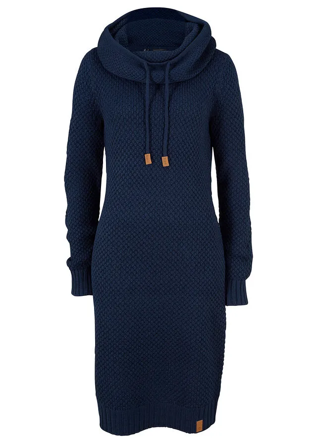 Vestido de punto con cuello tipo chal Azul oscuro