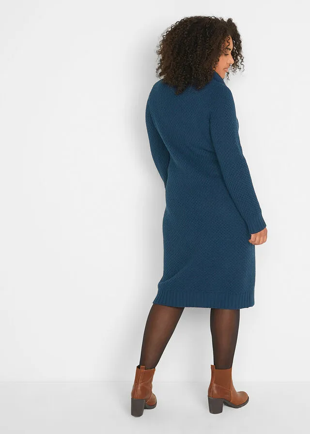 Vestido de punto con cuello tipo chal Azul oscuro