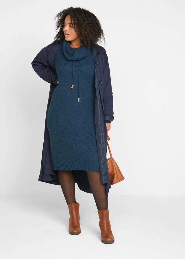 Vestido de punto con cuello tipo chal Azul oscuro