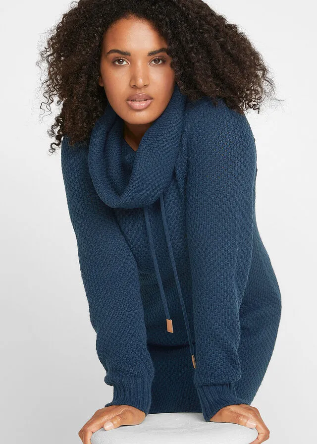 Vestido de punto con cuello tipo chal Azul oscuro