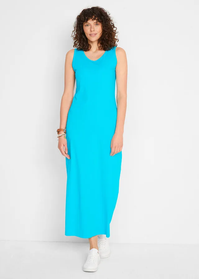 Vestido largo de algodón (2 unidades) Azul caribe monocolor + azul oscuro monocolor