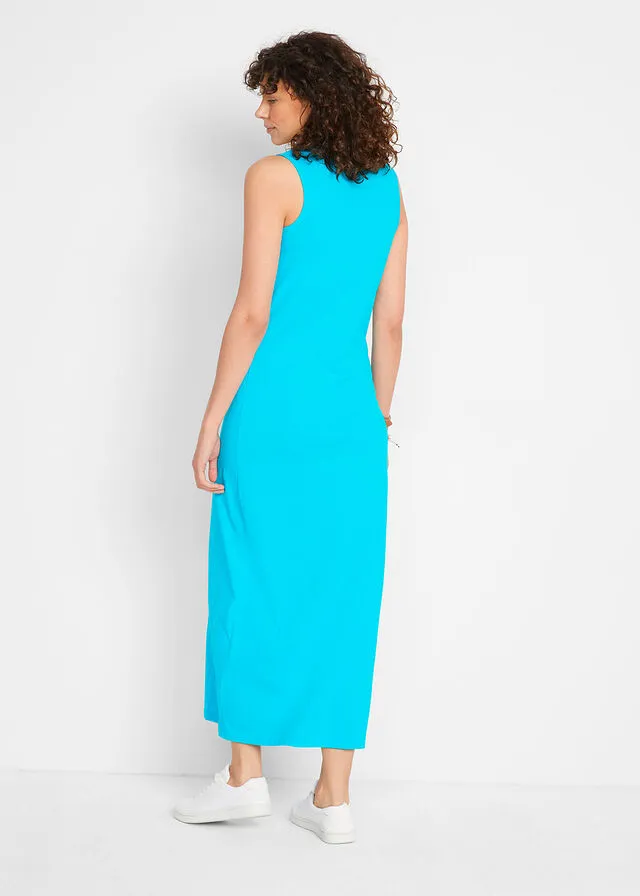 Vestido largo de algodón (2 unidades) Azul caribe monocolor + azul oscuro monocolor