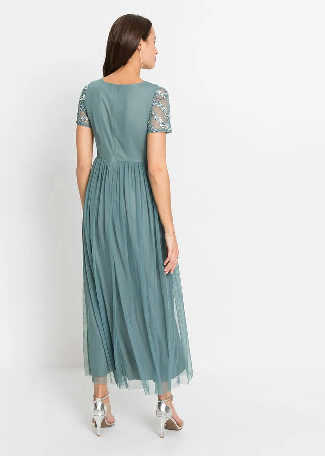 Vestido maxi con lentejuelas Azul grisáceo