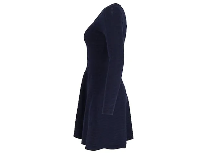 Vestido mini ajustado y acampanado de manga larga de punto Sandro Diamond en algodón azul marino 