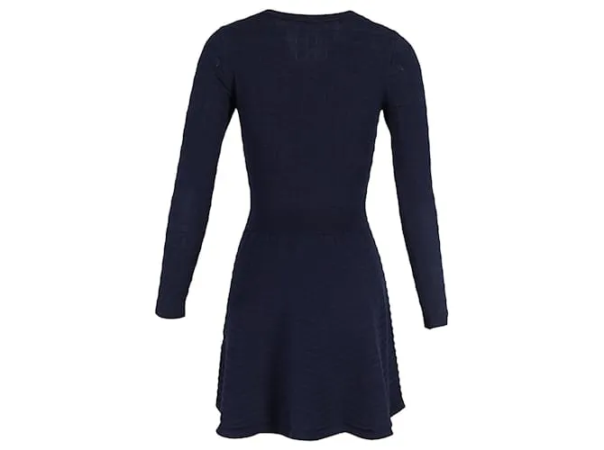 Vestido mini ajustado y acampanado de manga larga de punto Sandro Diamond en algodón azul marino 