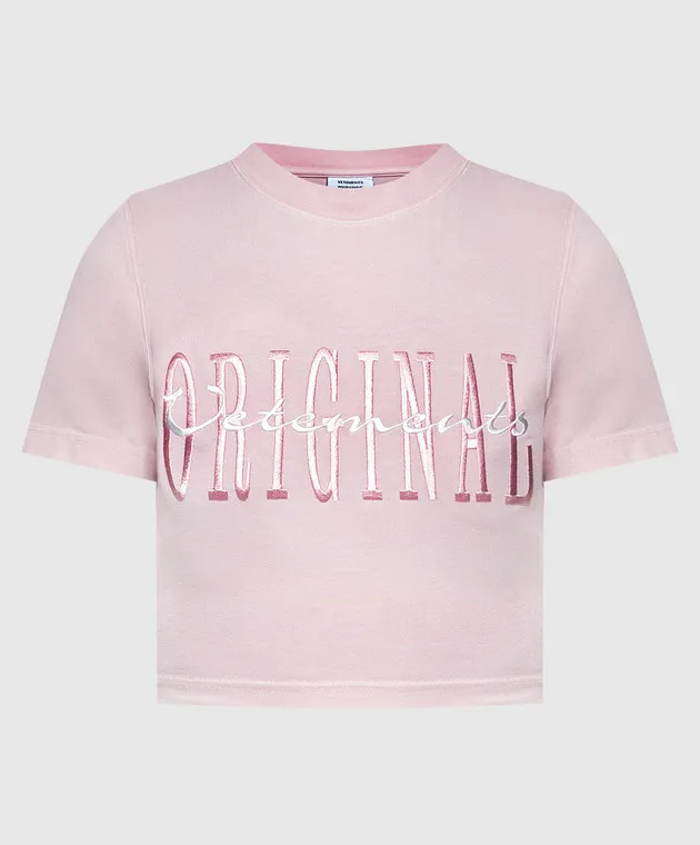 VETEMENTS PINK TSHIRT WITH LOGO EMBROIDERY