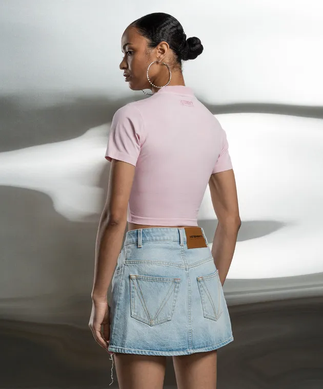 VETEMENTS PINK TSHIRT WITH LOGO EMBROIDERY