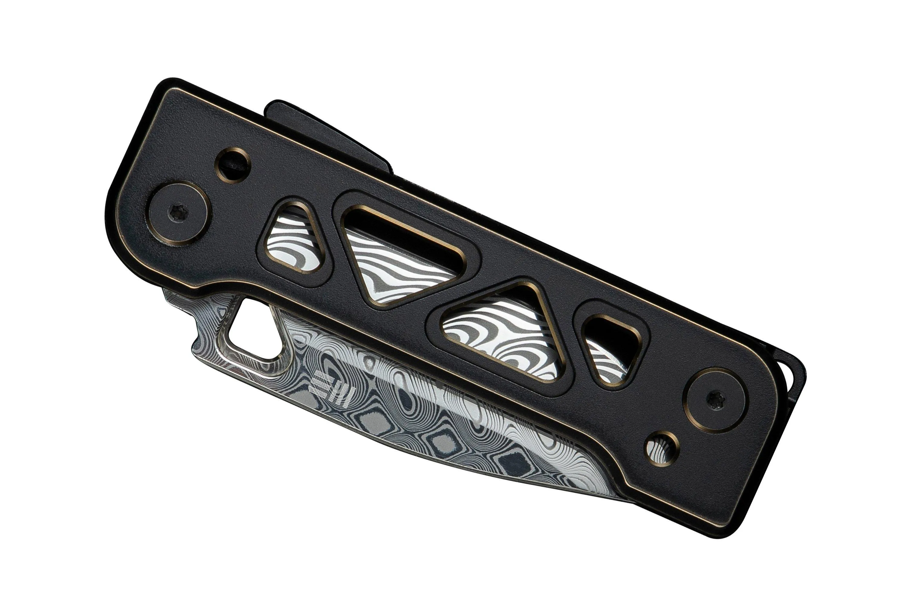 WE KNIFE TYRO WE24001DS1 HAKKAPELLA DAMASTEEL, BLACK GOLD TITANIUM, SNECX TAN DESIGN, NAVAJA