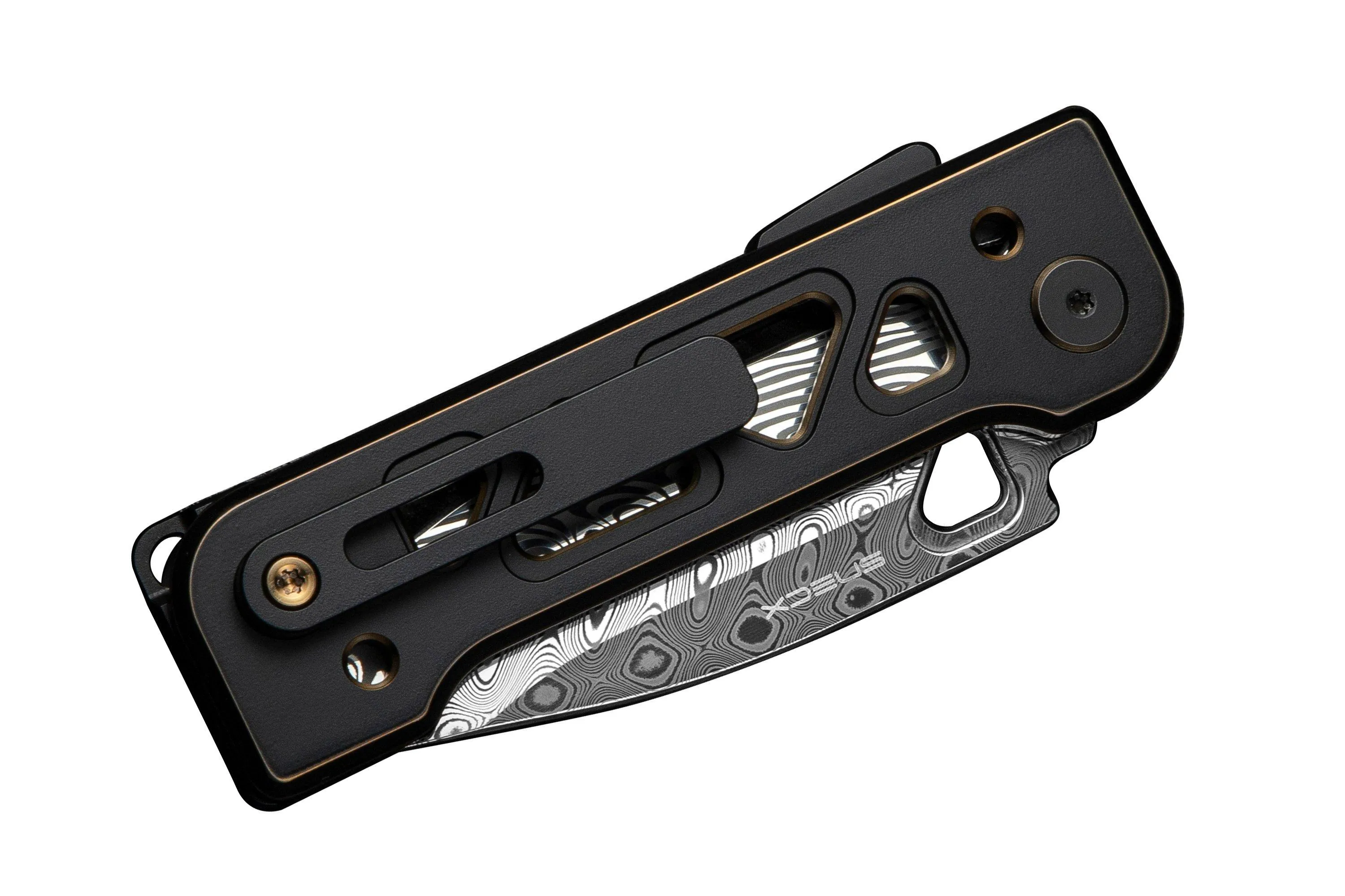 WE KNIFE TYRO WE24001DS1 HAKKAPELLA DAMASTEEL, BLACK GOLD TITANIUM, SNECX TAN DESIGN, NAVAJA
