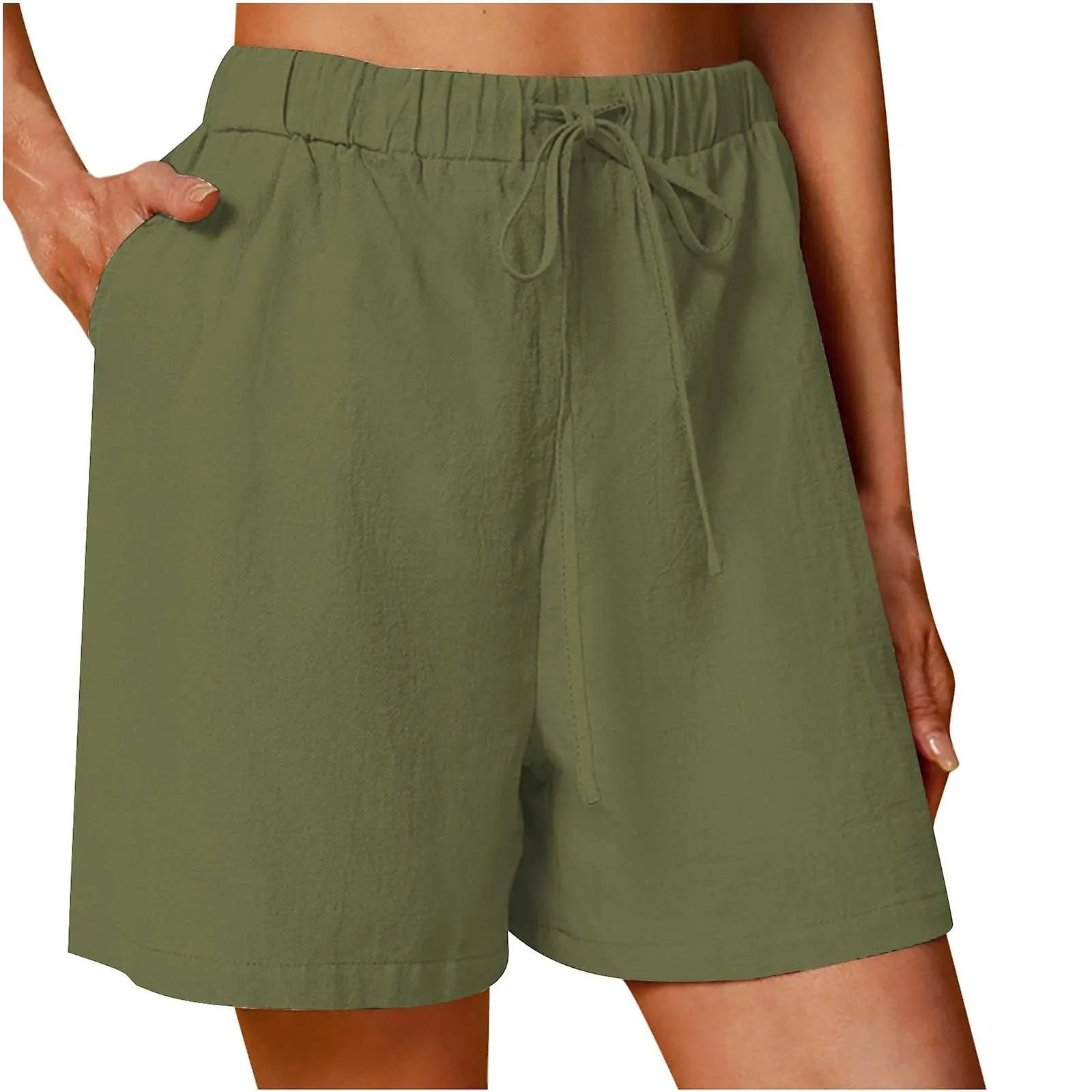 Women's Cotton Linen Shorts Solid Color Comfortable Elastic Wide Leg Casual Shorts SZS0739