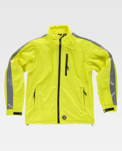 Workshell de alta visibilidad con una cinta reflectante en mangas Amarillo A.V.