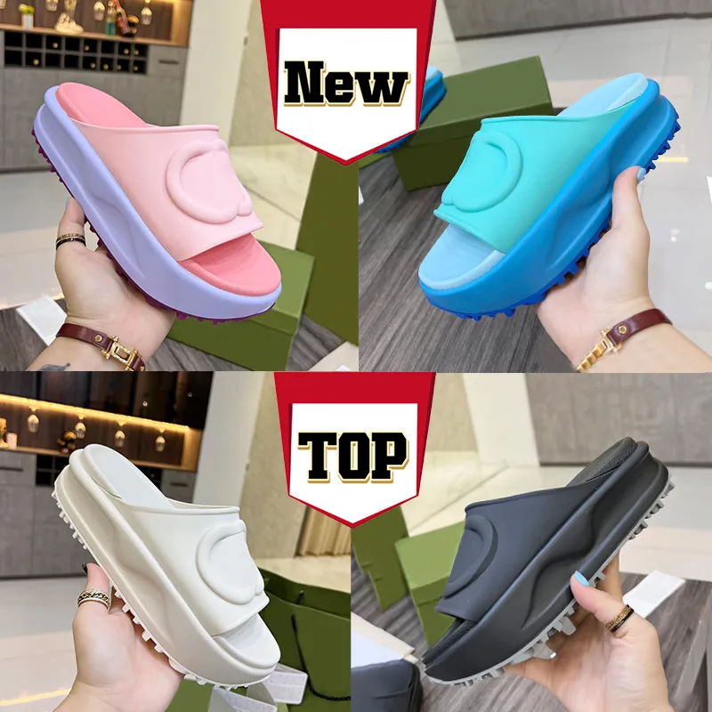 Zapatilla de moda Plataforma de enclavamiento en relieve Diapositiva de goma sandalias de diseñador zapatos de mujer marfil negr