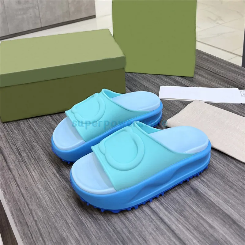 Zapatilla de moda Plataforma de enclavamiento en relieve Diapositiva de goma sandalias de diseñador zapatos de mujer marfil negr