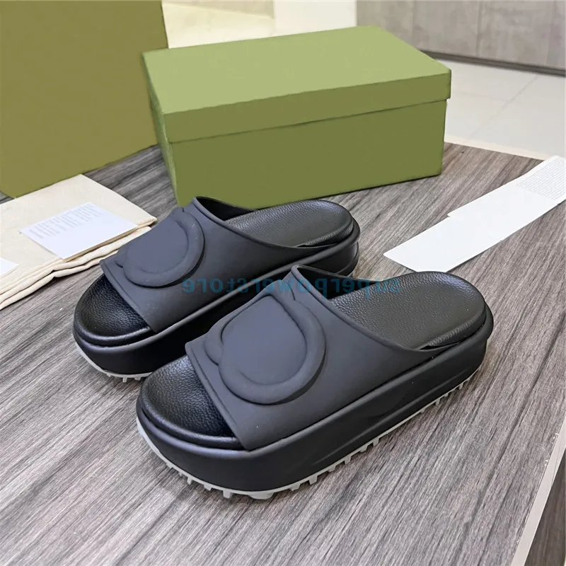 Zapatilla de moda Plataforma de enclavamiento en relieve Diapositiva de goma sandalias de diseñador zapatos de mujer marfil negr