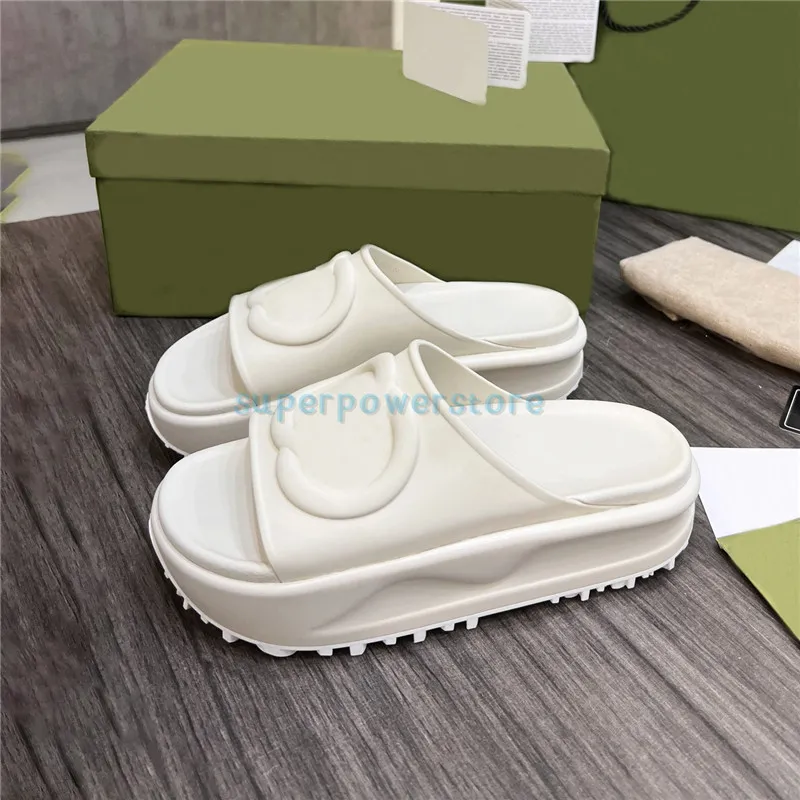 Zapatilla de moda Plataforma de enclavamiento en relieve Diapositiva de goma sandalias de diseñador zapatos de mujer marfil negr