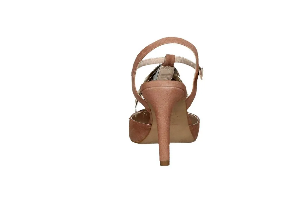 Zapato Descubierto Ante Rosa Nude Plumas Empene