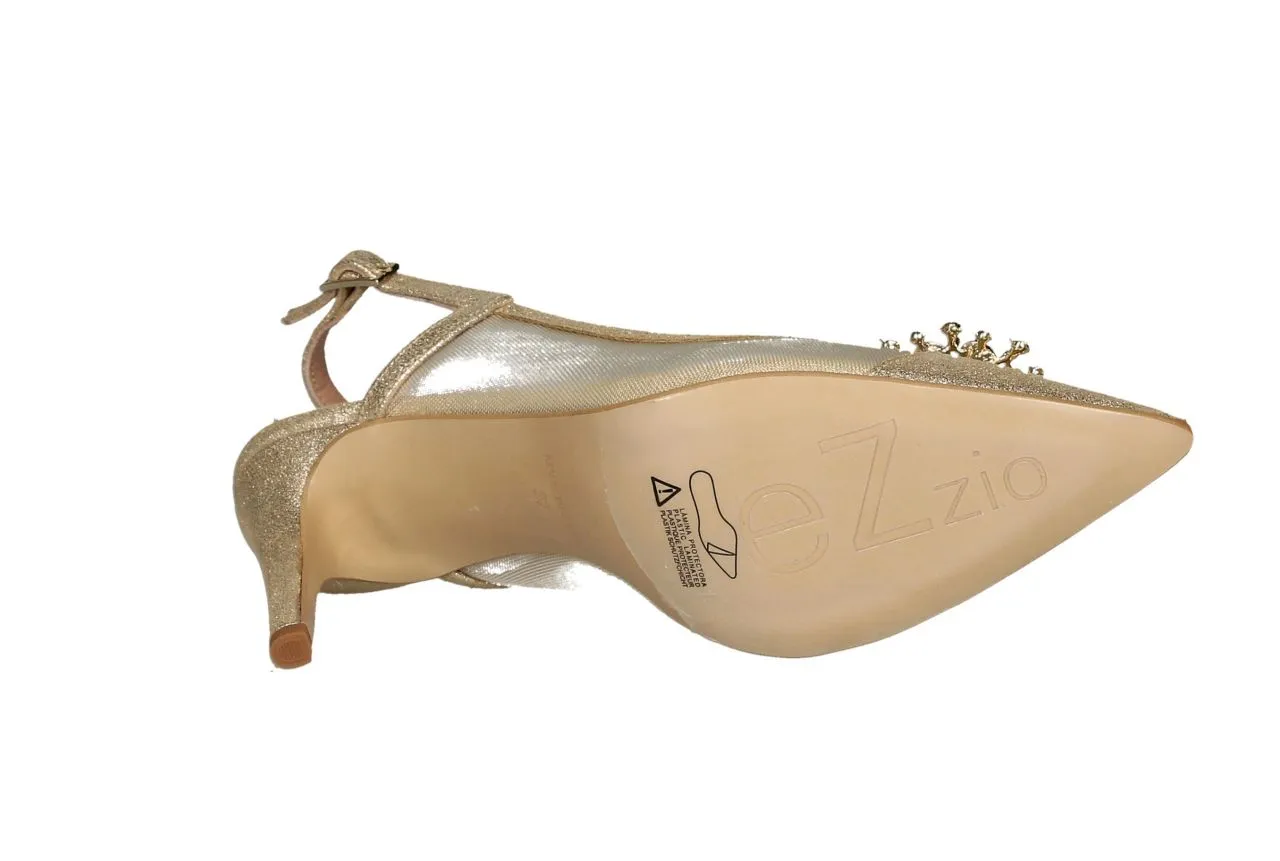 Zapato Descubierto Ante/rejilla Oro Adorno Pala Brillantes